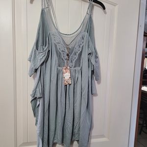 Grey Blue Cold Shoulder Blouse size XL
